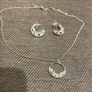 LOFT Silver-Tone Circle Pendant Necklace with Clear Stones